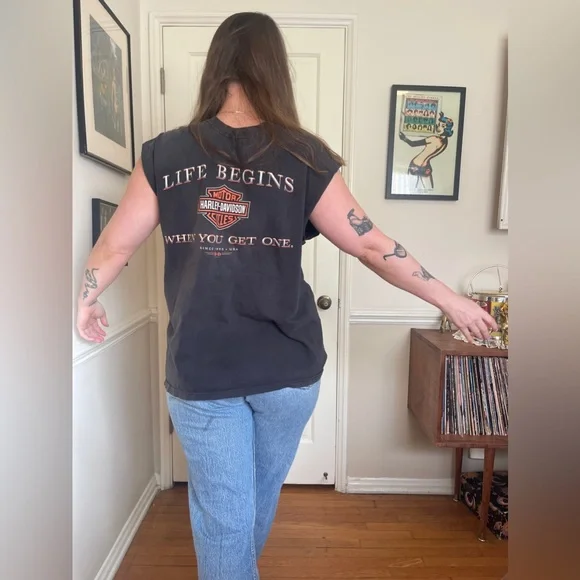 Y2k Vintage Sleeveless Harley Davidson Cut Off T Shirt - Picture 2 of 10